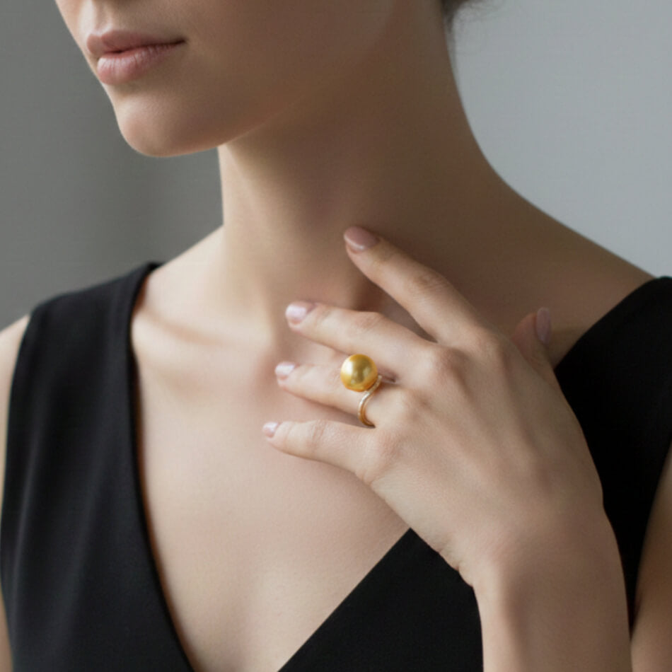14K Gold Plated Sterling Silver Golden Pearl Dome Ring | SYLverae Quiet Luxury Jewelry