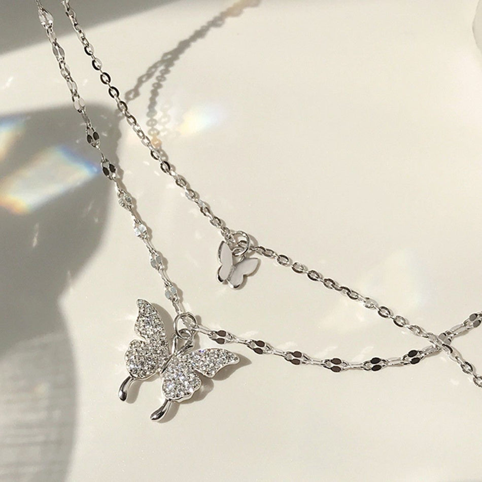 Sterling Silver Layered Butterfly Necklace (Pavé Pendant) | SYLverae Quiet Luxury Jewelry