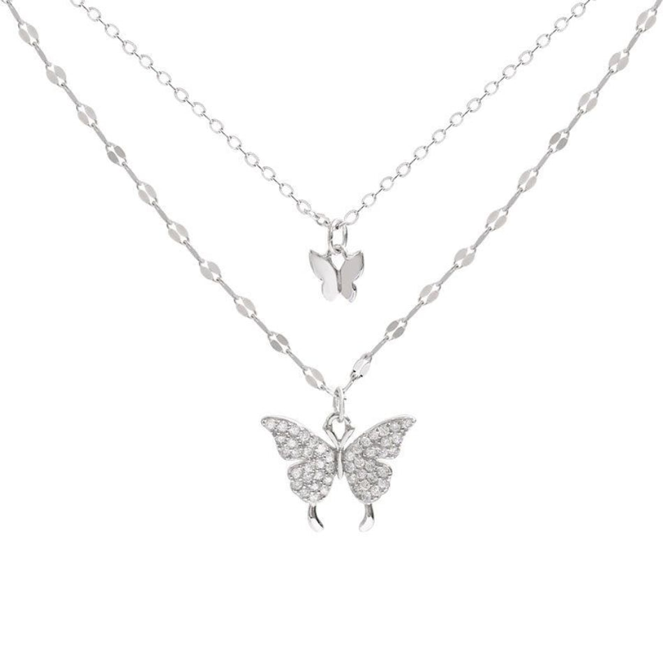 Sterling Silver Layered Butterfly Necklace (Pavé Pendant) | SYLverae Quiet Luxury Jewelry