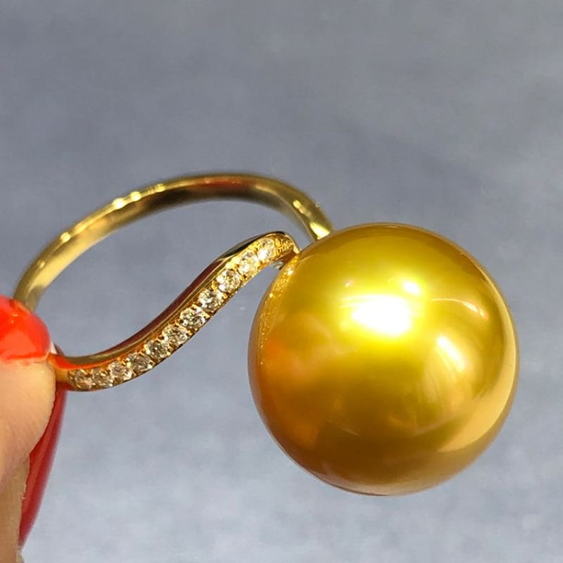 14K Gold Plated Sterling Silver Golden Pearl Dome Ring | SYLverae Quiet Luxury Jewelry