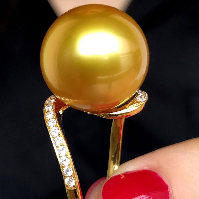 14K Gold Plated Sterling Silver Golden Pearl Dome Ring | SYLverae Quiet Luxury Jewelry