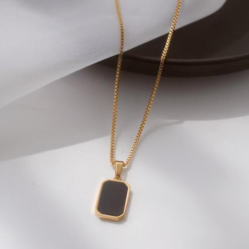 Sterling Silver Black Onyx Rectangle Pendant Necklace | SYLverae Quiet Luxury Jewelry