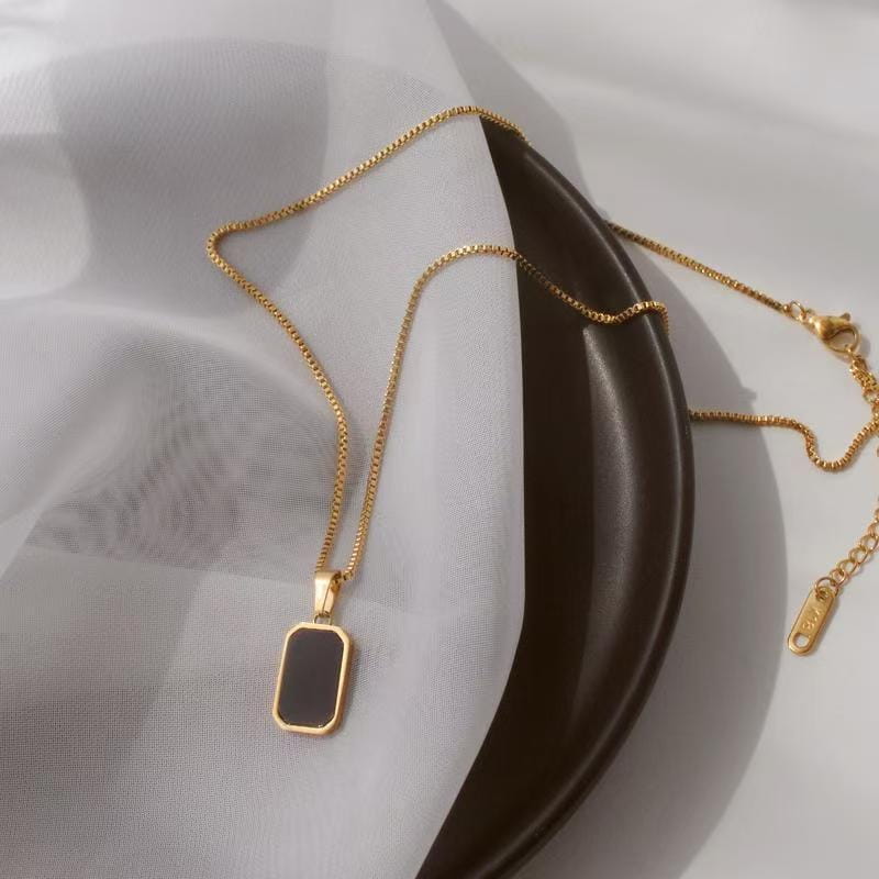 Sterling Silver Black Onyx Rectangle Pendant Necklace | SYLverae Quiet Luxury Jewelry