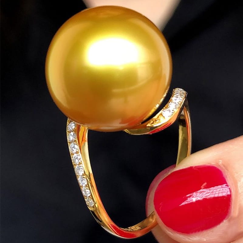 14K Gold Plated Sterling Silver Golden Pearl Dome Ring | SYLverae Quiet Luxury Jewelry