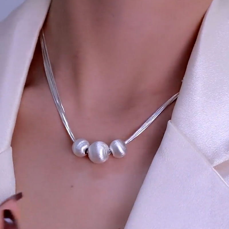 Sterling Silver Triple-Bead Necklace | SYLverae Quiet Luxury Jewelry