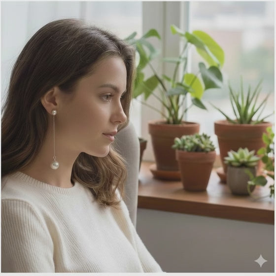 Sterling Silver Pearl Threader Drop Earrings | SYLverae Quiet Luxury Jewelry