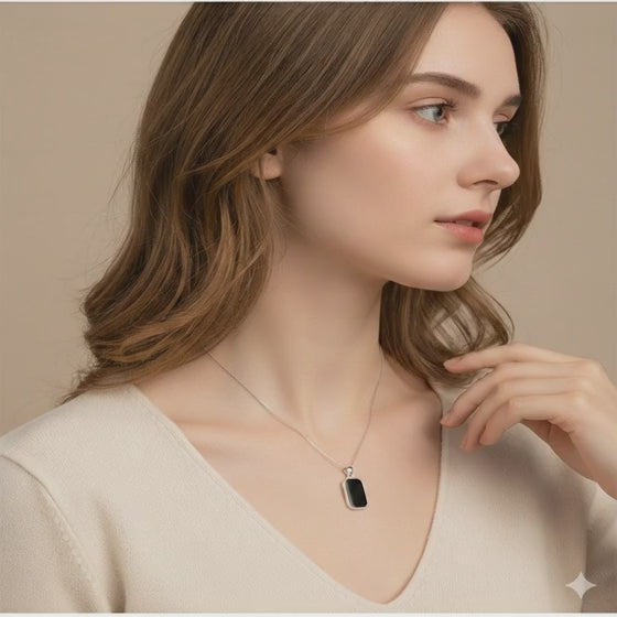 Sterling Silver Black Onyx Rectangle Pendant Necklace | SYLverae Quiet Luxury Jewelry