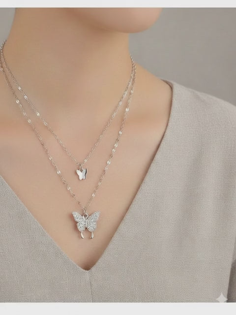 Sterling Silver Layered Butterfly Necklace (Pavé Pendant) | SYLverae Quiet Luxury Jewelry